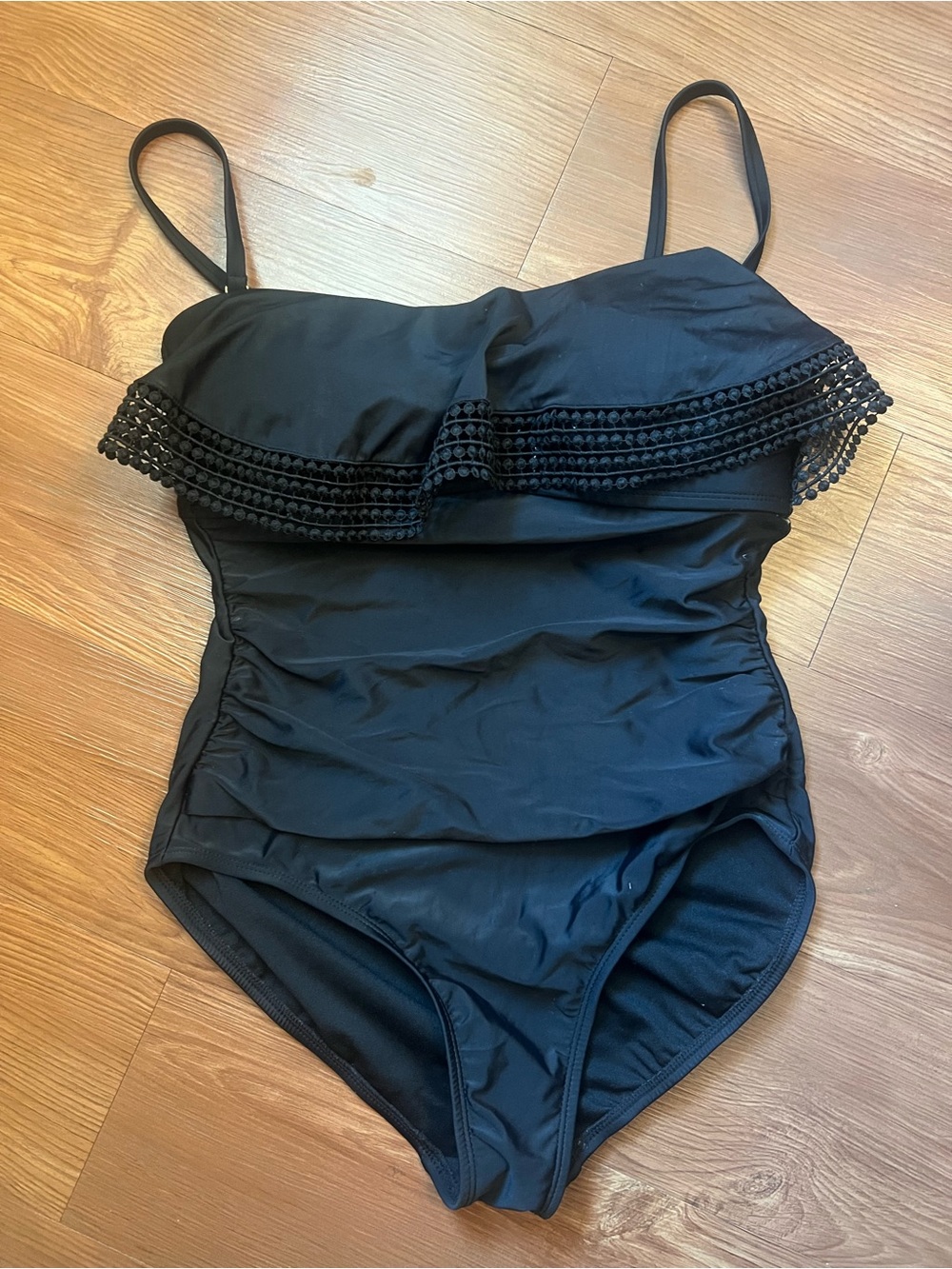Kona Sol Black Ruffle One-Piece Swimsuit